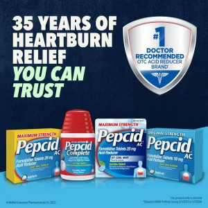 PEPCID AC® Maximum Strength Heartburn Relief & Acid Reducer, Icy Cool Mint, 20 mg Famotidine Tablets