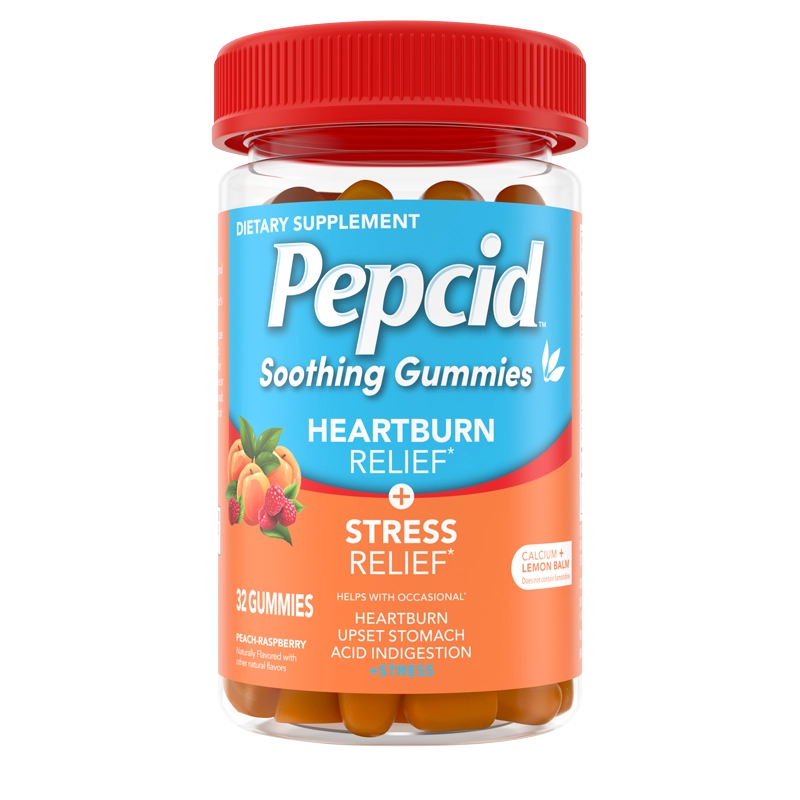 PEPCID™ Soothing Gummies, Heartburn Relief* + Stress Relief*, Peach-Raspberry